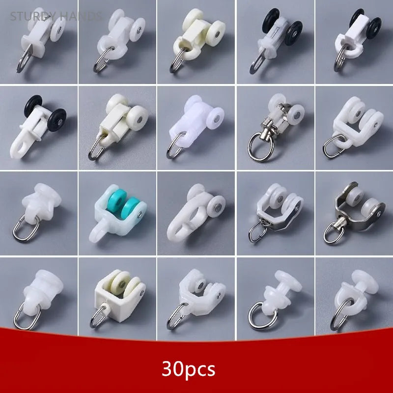 30pcs Curtain Track Pulley Hook Accessories Bathroom Door Curtain Slide Roller Buckle Ring Wheel Old Guide Wheel Window Hardware