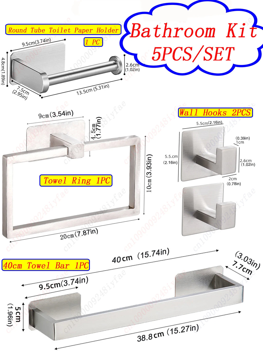 1-5PCS Towel Holder Bathroom Towel Bar Hanger Toilet Paper Holder Dispenser Wall Hooks Robe Key Hooks Hardware Accessories Set